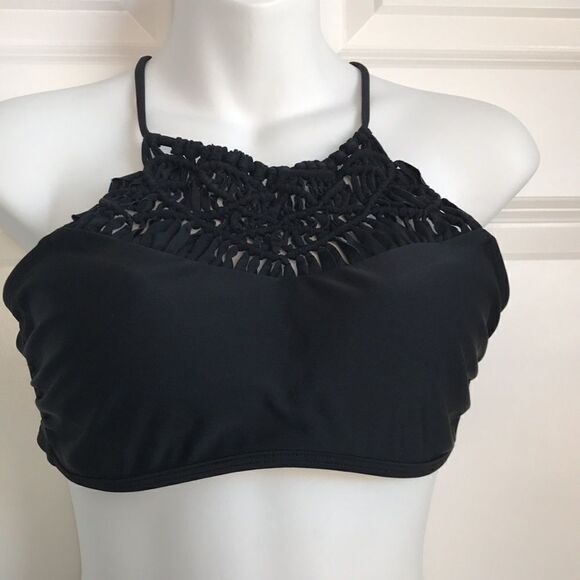 Xhilaration Crochet Halter Bikini Top Black Large - Picture 10 of 10